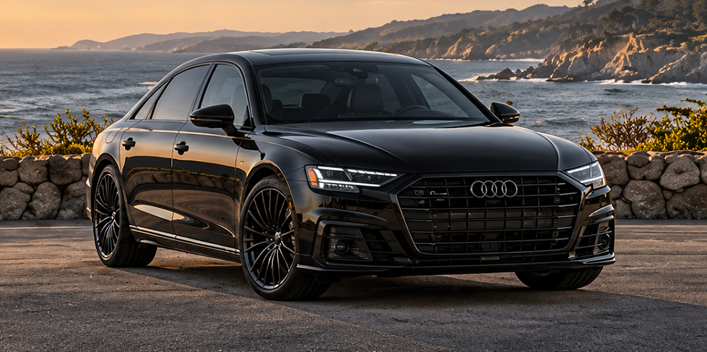 Black Audi A8 L on the Monterey coast